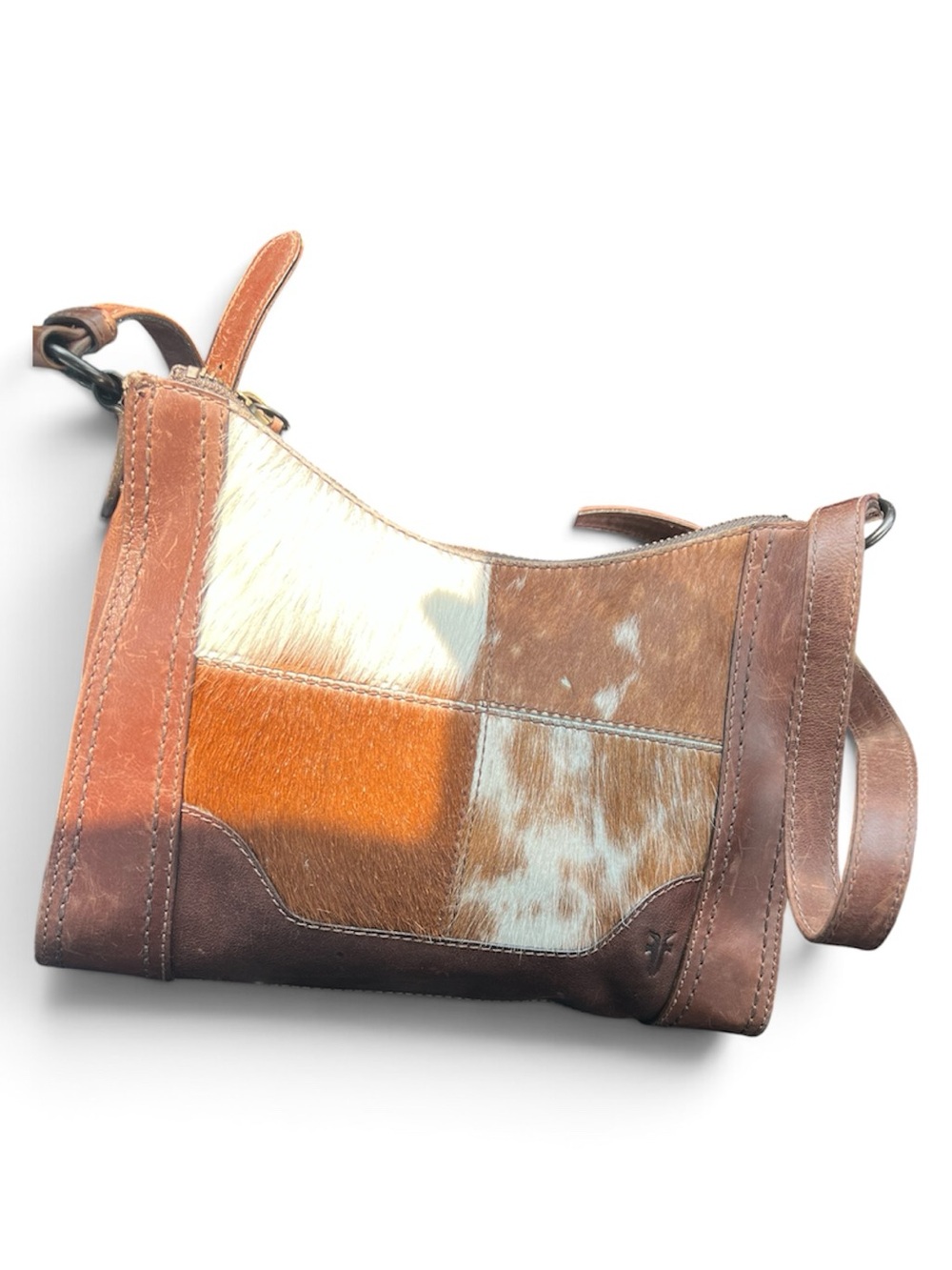 Frye Melissa Haircalf Patchwork Leather Zip Crossbody bag